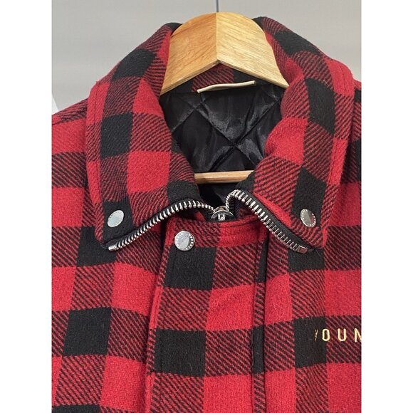 YoungLA Kingpin Jacket Men’s S Red Buffalo Plaid Quilted Lining Full Zip Snap - Picture 4 of 16